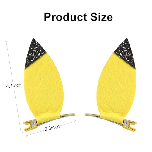 JiaDuo Yellow Glitter Cartoon Ears Hair Clips - 1 Pair