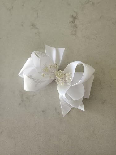 Handmade White Hair Bows for Girls
