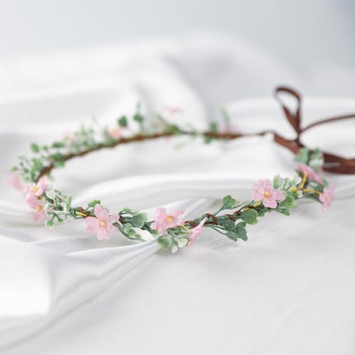 Handmade Pink Flower Crown for Girls Bridal Headband