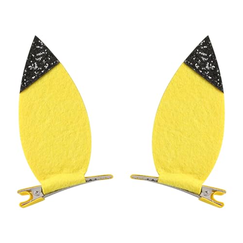 JiaDuo Yellow Glitter Cartoon Ears Hair Clips - 1 Pair