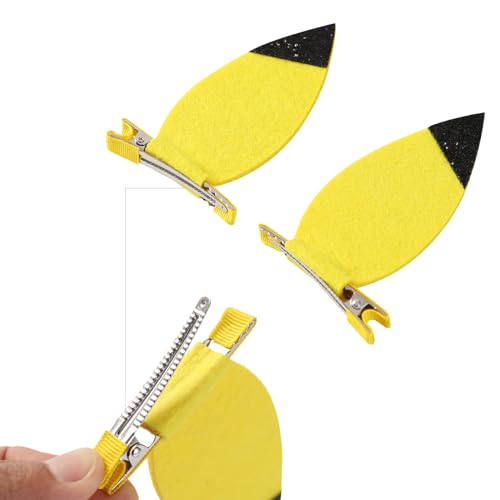 JiaDuo Yellow Glitter Cartoon Ears Hair Clips - 1 Pair