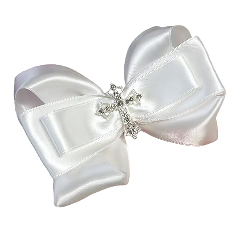 White Cross Rhinestone Hair Bow Clip for Baby or Big Girl