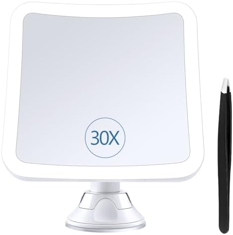 30X Magnifying Mirror with Light and Timer