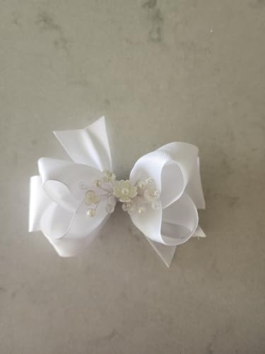 Handmade White Hair Bows for Girls