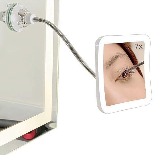 SunplusTrade 7x Magnification Makeup Mirror with LED Lights and Flexible Gooseneck
