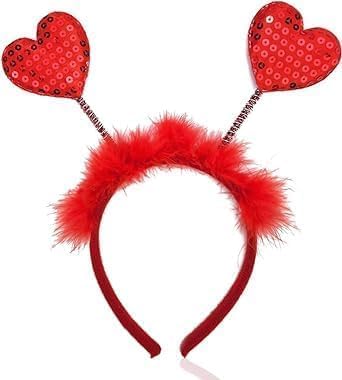 Red Heart Sequin Headband Valentines Day Party Accessory