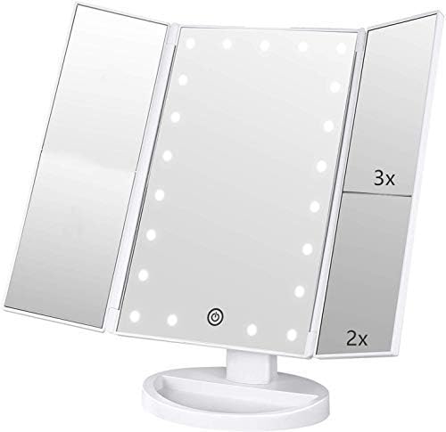 Flymiro Tri-Fold Lighted Vanity Mirror with 3X2X Magnification