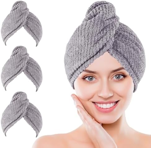 Kldnkig Microfiber Hair Towel Wrap 3 Pack Gray
