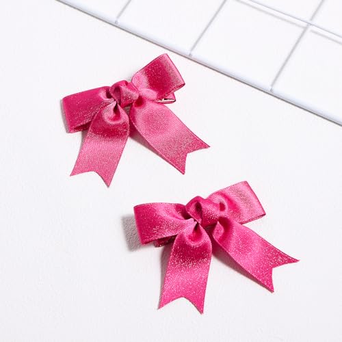 KCHIES Glitter Hot Pink Hair Bow Clips 3 Handmade Pair