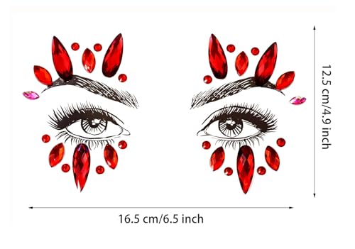 Face Jewels Stick On Costume Gems for Halloween Party Red