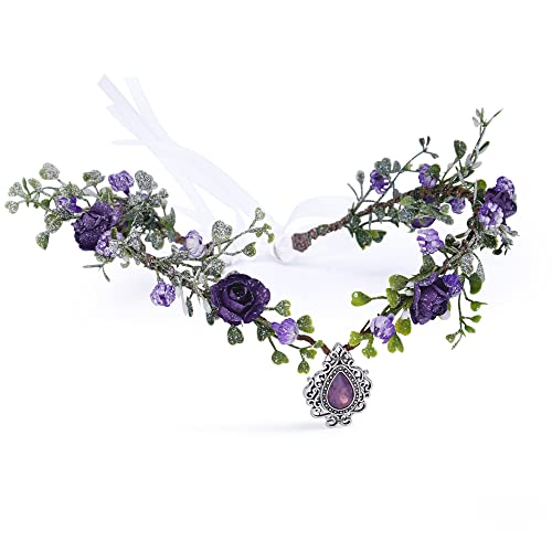 MOSTORY Purple Flower Headpiece - Fairy Floral Crown for Women Girls