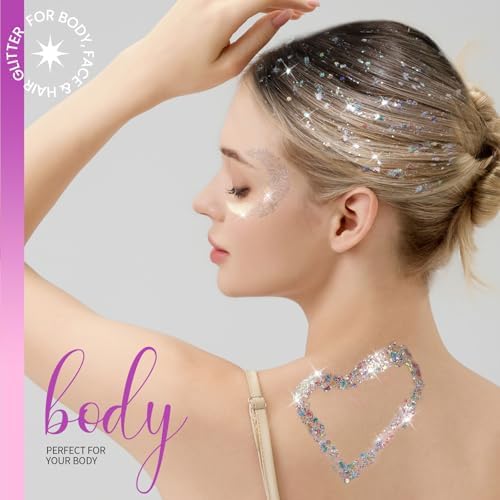 Teenitor Mermaid White Glitter Gel Set 20g for Face Body Hair