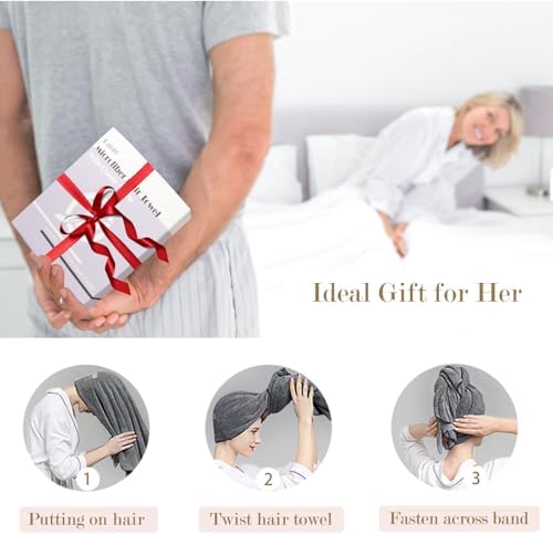 FREATECH 2-Pack Large Microfiber Hair Towel with Elastic Band