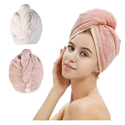 2 Pack Microfiber Hair Towel Wrap with Button 1
