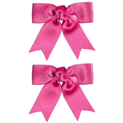 KCHIES Glitter Hot Pink Hair Bow Clips 3 Handmade Pair