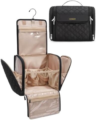 BAGSMART Hanging Toiletry Bag with Handle Water-resistant Cosmetic Organizer Black