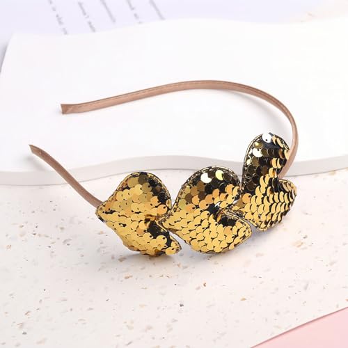 Gold Sequins Heart Headband for Women Girls Kids