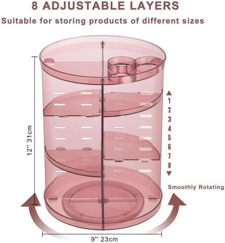 Jiavarry Rotating Makeup Organizer with 8 Adjustable Layers