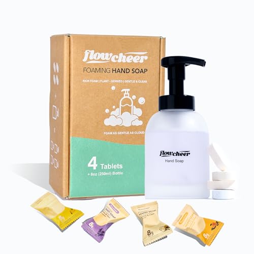 Flowcheer Foaming Hand Soap Tablets - 11 oz Glass Dispenser Combo