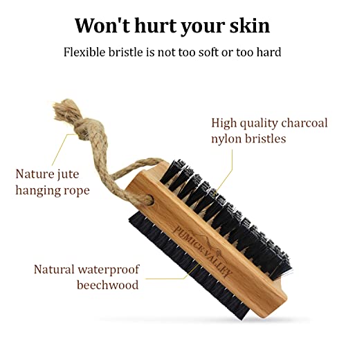Wooden Nail Brush with Charcoal Bristles - Double-Sided for Fingernails Toes