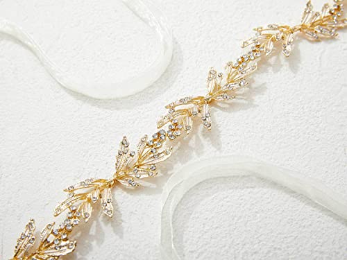 SWEETV Leaf Bridal Headband with Rhinestones