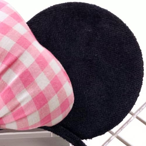 Dolebao 3D Mouse Sequin Ears Headband - Pink and White Plaid