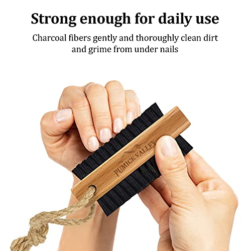 Wooden Nail Brush with Charcoal Bristles - Double-Sided for Fingernails Toes