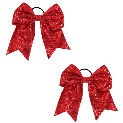 2 PCS 7 Inch Red Sequin Cheer Hair Bows for Teen Girls