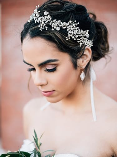 SWEETV Crystal Wedding Headband with Pearls and Rhinestones