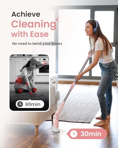 Leebein Electric Spin Scrubber with 4 Angles Remote Control - 8 Brush Heads Pink