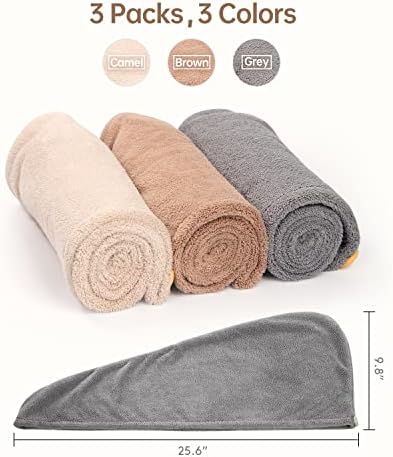 YFONG 3 Pack Microfiber Hair Drying Towels with Button