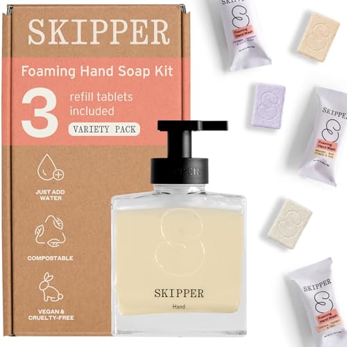 Skipper Hand Wash Single Kit - 1 Glass Dispenser 3 Tablet Refills