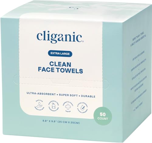 Cliganic Ultra-Absorbent Face Towels 50 Ct