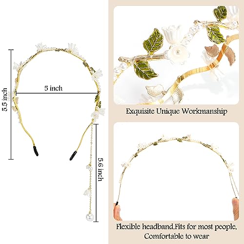 AHONEY Floral Headband with Gold Leaf and Crystals