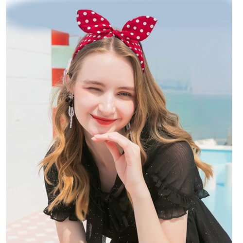 Deghew Red Polka Dot Bow Headband for Women and Girls