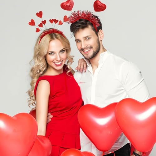 HIPIHOM 2PCS Red Heart Headband Set for Valentines Day