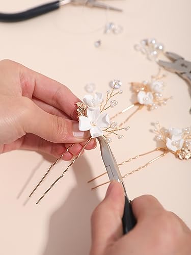Handmade Pearl Hair Clips 6Pcs Gold Leaf Wedding Accessories