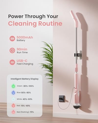 Leebein Electric Spin Scrubber with 4 Angles Remote Control - 8 Brush Heads Pink
