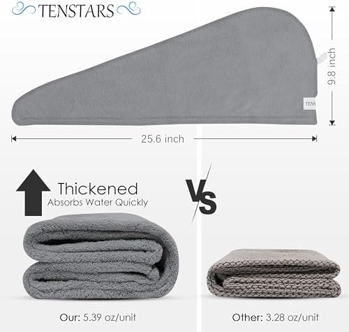 TENSTARS 5 Pack Hair Towel Wrap - Quick Dry Elastic Loop Design