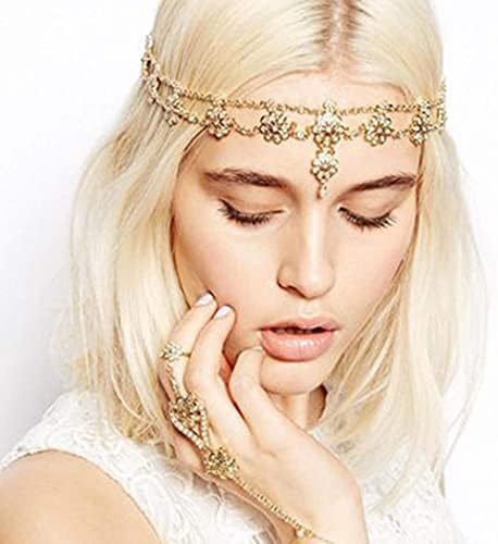 Aceorna Gold Silver Rose Gold Chain Floral Headband for Women