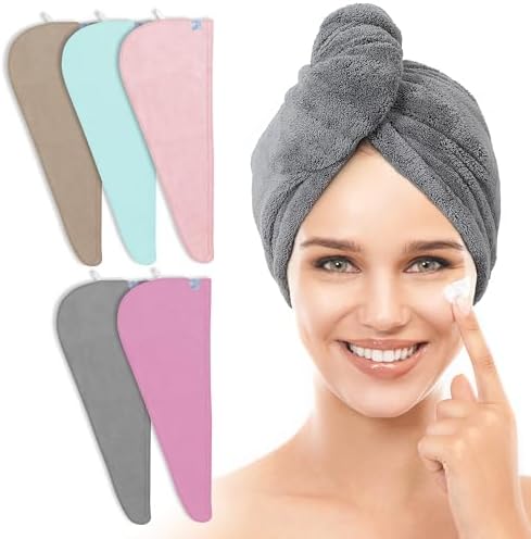 TENSTARS 5 Pack Hair Towel Wrap - Quick Dry Elastic Loop Design