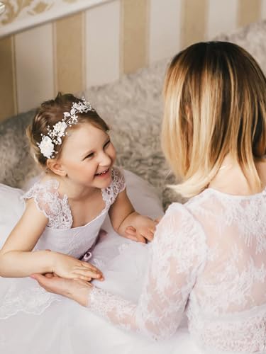 SWEETV Silver Flower Girl Headpiece with Pearls and Crystals