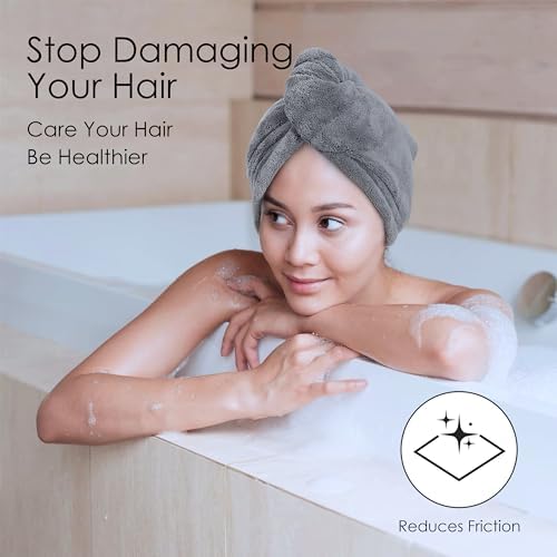 TENSTARS 5 Pack Hair Towel Wrap - Quick Dry Elastic Loop Design
