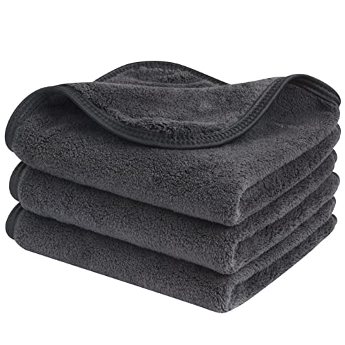 SINLAND Microfiber Face Cloths 3 Pack Grey 12x12 Inch 1