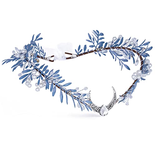 MOSTORY Handmade Silver Moon Crown with Rhinestone Flowers