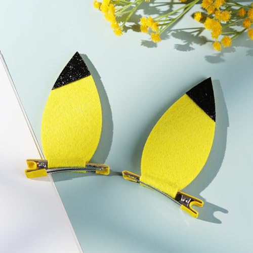 JiaDuo Yellow Glitter Cartoon Ears Hair Clips - 1 Pair