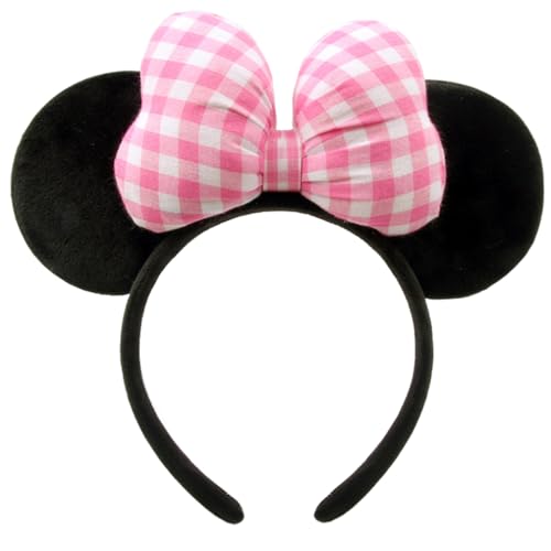 Dolebao 3D Mouse Sequin Ears Headband - Pink and White Plaid