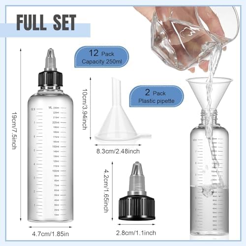 Barydat 12 Pcs Twist Top Hair Dye Applicator Bottle with Funnels