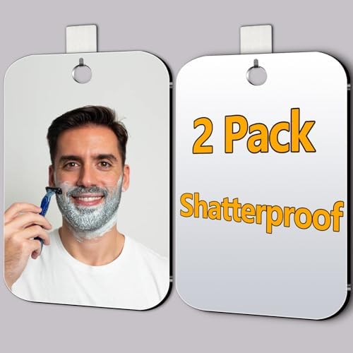 2 Pack Shatterproof Shower Mirror for Shaving Makeup