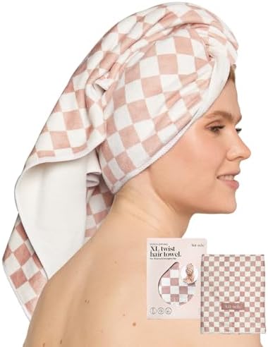 Kitsch XL Microfiber Hair Towel - Terracotta Checker